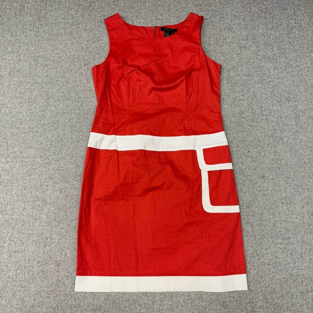Hope & Honey Dress Size 10 Red White Contrast Trim Sleeveless Pocket Shift Mod
